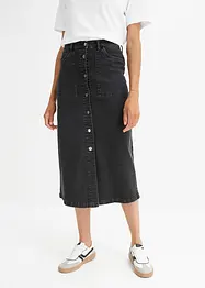 Midi-jeansskjørt med knappestolpe, bonprix