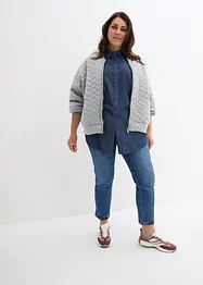 Oversized jeansskjorte med stretch, halvlang arm, bonprix