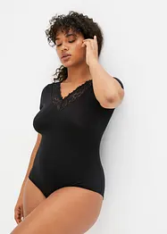 Body med halvlange ermer av modal med blonde, bonprix