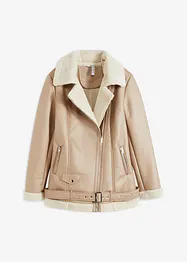 Lang Shearling-jakke med fuskepels, bonprix