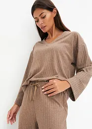 Mykt ribbet loungewear kosedress med vide ben, bonprix