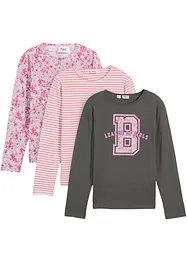 Langermet topp i ren økologisk bomull (3-pack), bonprix