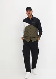 Langermet skjorte i ren økologisk bomull med colorblocking, Slim Fit, bonprix