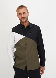 Langermet skjorte i ren økologisk bomull med colorblocking, Slim Fit, bonprix