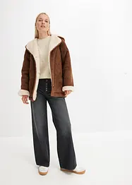 Shearling-jakke med hette, bonprix