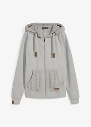 Sweatshirt med glidelås, strikket hette og lommer, bonprix