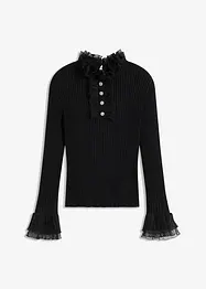 Finstrikket topp med volanger i chiffon, bonprix