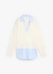 Genser i finstrikk med bluse-innfelling, bonprix