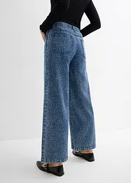 Wide Leg-jeans, Mid Waist, komfortlinning med strass, bonprix