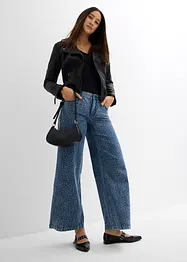 Wide Leg-jeans, Mid Waist, komfortlinning med strass, bonprix