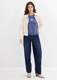 Langermet, tofarget topp med broderi, bonprix