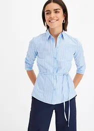 Bluse med stripemønster og smalt knytebelte, bonprix