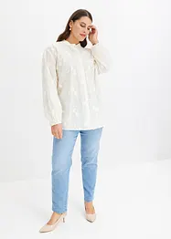 Lett transparent bluse med blomsterapplikasjon, bonprix