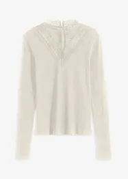 Ribbet topp med blonder i halsen, bonprix