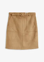 Skjørt i imitert semsket skinn med belte, bonprix