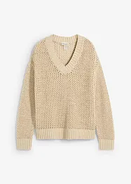 Genser med hullmønster i lett linmiks, bonprix