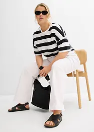 Wide Leg-jeans, Mid Waist, med belte, bonprix