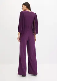 Jersey jumpsuit med plisserte ermer i tynn chiffon, bonprix