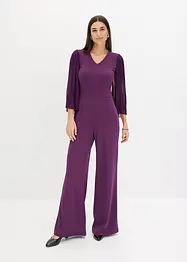 Jersey jumpsuit med plisserte ermer i tynn chiffon, bonprix