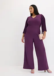 Jersey jumpsuit med plisserte ermer i tynn chiffon, bonprix