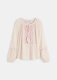 Oversized bluse med broderi, bonprix