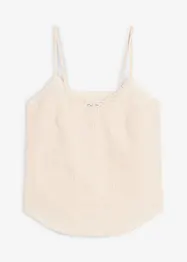 Ermeløs bluse i 100% bomull med hullbroderi, bonprix