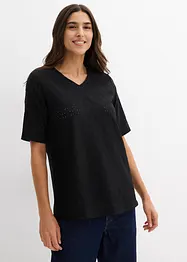 Topp av krepp med hullbroderi, bonprix