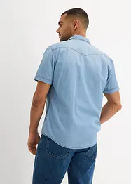 Kortermet jeansskjorte i økologisk bomull, Slim Fit, bonprix