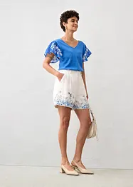 Strikket topp med silke og ermer i chiffon, bonprix