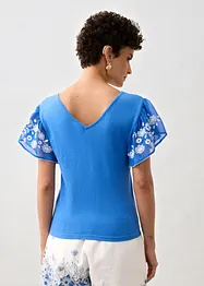 Strikket topp med silke og ermer i chiffon, bonprix