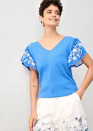 Strikket topp med silke og ermer i chiffon, bonprix