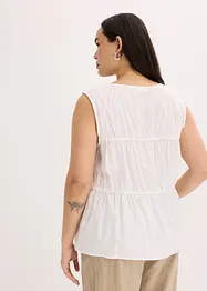 Ermeløs bluse med volanger og sløyfer, bonprix