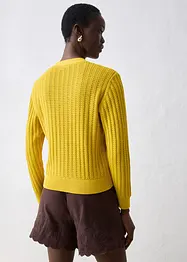Hullstrikket cardigan med lin, bonprix