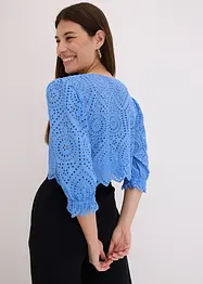 Bluse med hullbroderi og puffermer, bonprix