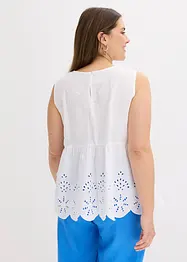 Ermeløs bluse med splitt og hullbroderi, bonprix
