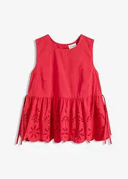 Ermeløs bluse med splitt og hullbroderi, bonprix