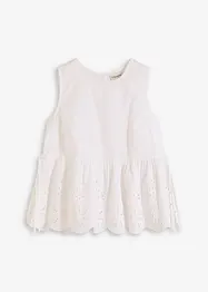 Ermeløs bluse med splitt og hullbroderi, bonprix