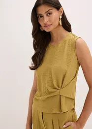 Ermeløs bluse med knute, bonprix