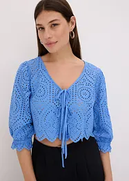 Bluse med hullbroderi og puffermer, bonprix