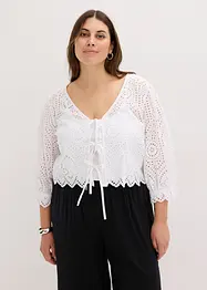 Bluse med hullbroderi og puffermer, bonprix