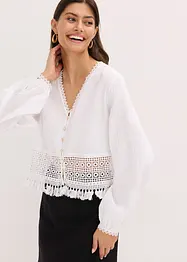 Bluse med crochet-innfelling og frynser, bonprix