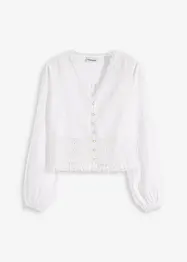 Bluse med crochet-innfelling og frynser, bonprix