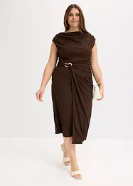 Midikjole i ribbet stil med drapering, bonprix