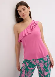 One shoulder-topp i myk viskosemiks med volang, bonprix