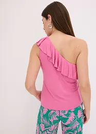One shoulder-topp i myk viskosemiks med volang, bonprix