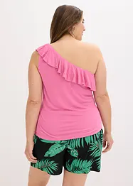 One shoulder-topp i myk viskosemiks med volang, bonprix