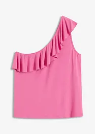 One shoulder-topp i myk viskosemiks med volang, bonprix