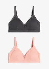 Vattert bralette uten bøyle med økologisk bomull (2-pack), bonprix