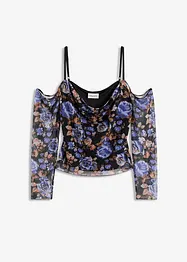 Cold-shoulder-topp i lett mesh, bonprix