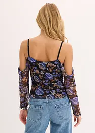 Cold-shoulder-topp i lett mesh, bonprix